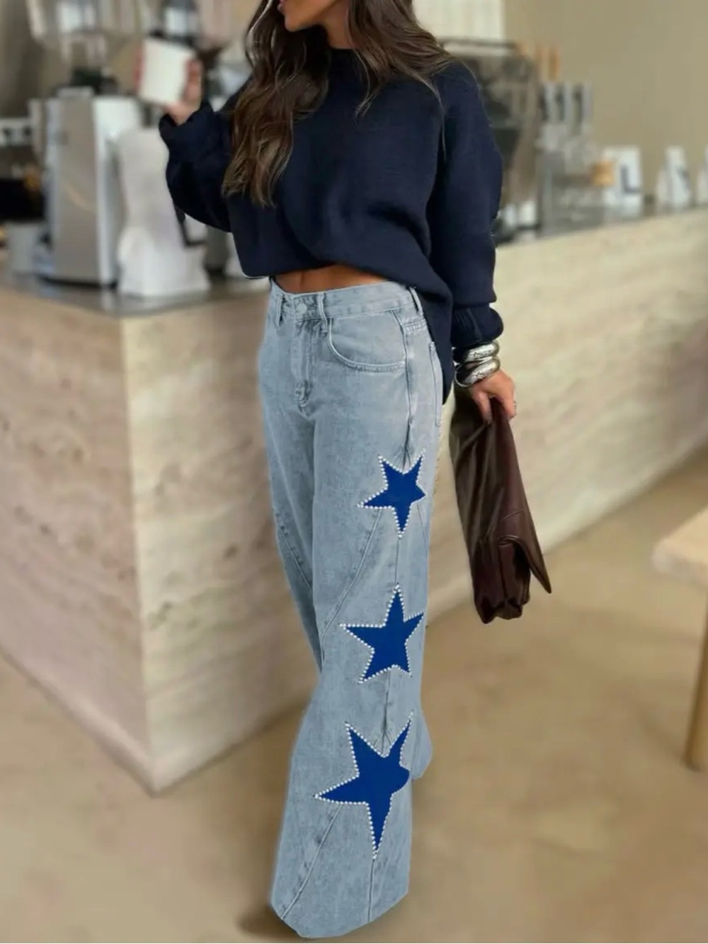 Women’s Light Wash Jeans with Blue Stars for 4th of July